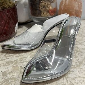 Good American Silver Mirror Wedge Sandals